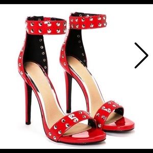 nasty gal never worn red studded heels